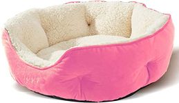 AMICA Velvet, Microfiber Fleece Dog Bed, Cat Beds for Indoor Cats, Pet Bed for Puppy and Kitty, Extra Soft & Machine Washable with Anti-Slip & Water-Resistant Oxford Bottom Small Pink