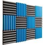 Pro Studio Acoustics - 12"x12"x2" Acoustic Wedge Foam Absorption Soundproofing Tiles - Blue/Charcoal - 12 Pack