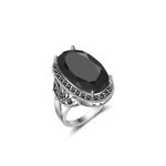 Aprilery Black Rings for Women, Fashion Vintage Promise Wedding Statement Rings Band Marcasite Stone Cocktail Costume Hypoallergenic Jewelry for Women Gifts for Her, 14k platinum plated, black stone