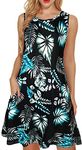 elescat Summer Dresses for Women Sleevess Swing Casual Loose Tank Beach Sundress with Pockets(Black Green Leaf,L)