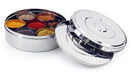 Zinel 7117 Spice Box/Masala Dabba with 7 Comparments and 2 Stainless Steel Lids, Silver, 24 cm