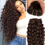 Curly Sew in Hair Extensions Real Human Hair 22 Inch 120G Genius Weft Hair Extensions Human Hair Sew in Chocolate Brown Hand Tied Weft Hair Extensions Human Hair for Women Remy Hair Weave Bundles