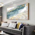 Framed Abstract Wall Art Wall Decor Blue and Gray yellow Modern 75"x150"Canvas Art Print Abstract Artwork Framed Pictures for Living Room Bedroom Bathroom Office Home Decor Can Be Hung