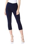 Roman Originals Cropped Trousers for Women UK Ladies Capri Leggings Summer Pants Short Crop Stretch 3/4 Length Three Quarter Pedal Pusher Clothes Elasticated Bengaline Cut Off - Navy Blue - Size 14