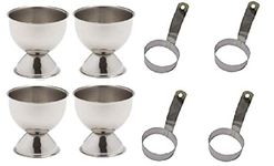 Dynore Stainless Steel Set of 4 Round Egg/Pancake Ring with Handle and 4 Egg Cup