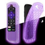 CaseBot Remote Case for Roku Voice, Roku Express HD / 4K+, Ultra LT Enhanced Voice, Express 3930, Premiere+ 3921, Streaming Stick+ Remote, Honey Comb Anti Slip Shockproof Silicone Cover, Purple Glow