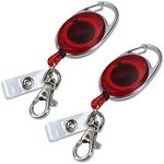 kwmobile 2X Retractable ID Badge Holder - Yo Yo ID Card Belt Clips with Metal Carabiner - Extendable Yoyo Lanyard Keyring Pass Holders - Red