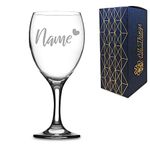 Personalised Engraved Wine Glass with Name and Heart Design, Gift Boxed, Personalise with Any Name