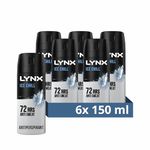 Lynx Ice Chill Anti-Perspirant Aerosol Men's Deodorant Spray with ProScent technology and an iced mint & lemon scent for 72 hours protection against odour and wetness 6x 150 ml
