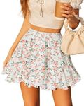 Avidlove Mini Skirts for Women High Waist Mini Skirt Stretchy Casual Mini Skater Skirt(White Flower,M)