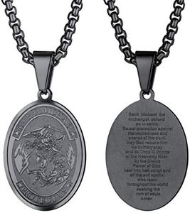PROSTEEL Saint Michael Black Necklace St Michael The Archangel Oval Pendant Chain Catholic Religious Jewelry Men