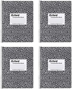 Oxford Spiral Composition Notebooks, 4 Pack, College Ruled Paper, 9-3/4 x 7-1/2 Inches, 80 Sheets, Black Marble Cover (64951)