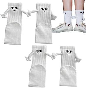 2 Pairs Magnetic Hand Holding Socks - Funny Magnetic Suction 3D Doll Couple Socks, Cute Hand in Hand Friendship Socks, Unisex Mid-Tube Socks, Holding Hands Socks for Girls Women, Dress Up