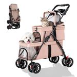 YUZINO 2 Tiers Dog Stroller, Foldable Dog Pushchair for Small Medium Pet, Dogs Pram with 4 Wheels 360° Rotation, Safety Belt & Breathable Window & Cup Holder, Dogs Buggy Cat Stroller Easy to Store