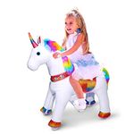 Wonderides Ride On Rainbow Unicorn Toys For Girls Ride On Horse Riding Pony Cycle Toy For Toddlers For 3-5 Yrs Old (Size 3,30.1 Inch) Plush Walking Horse Rocking Mechanical With Wheels-Multicolor