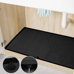 Under Sink Mat for Kitchen Waterproof, 34" x 22" Flexible Silicone Under Sink Liner Drip Tray with Drain Hole, Sink Cabinet Protector Bathroom Mats for Leaks, Spills, Water Drips (Black)(Thick 1130g)