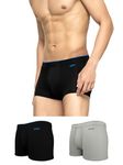 XYXX Men's Underwear Uno IntelliSoft Antimicrobial Micro Modal Trunk Pack of 3 (Black ; Heather Grey ; Black; M)