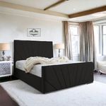 Living Comfort Bedz | Upholstered Sunrise lined panel Bed | Elegant Plush Velvet headboard & Foot-board Design | ottoman Gas with lift-up storage double size bed frame (Black, 4ft 6 Double gas Lift)