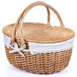 RURALITY Wicker Picnic Basket Hamper with Lid and Handle