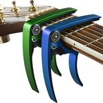 Nordic Essentials Aluminum Metal Universal Guitar Capo, 1.2 oz (2 Pack) - Green and Blue for 6 and 12 String Instruments