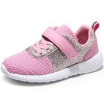 Girls Trainers Kids Athletic Shoes Toddlers Glitter Casual Lightweight Sneakers Sports Shoes Breathable Tennis Road Trail Running Shoes Pink UK13