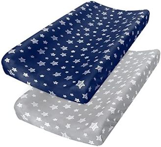 Changing Pad Cover for Boys Girls 2 Pack, Lovely Print Soft Unisex Diaper Change Table Sheets, Fit 32"x16" Contoured Pad, Comfy Cozy 2-Pack Cradle Sheets, Grey & Navy