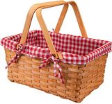 Bekith Picnic Basket Natural Split Shopping Storage Basket Woven Hamper Storage with Double Folding Handles, Pink Lining