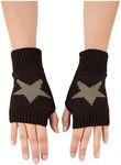 SHENHE Women's Star Pattern Fingerless Thumb Hole Knitted Wrist Length Mitten Gloves Coffee Brown One Size