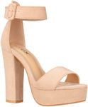 ILLUDE Women's High Heel Platform Sandals Ankle Strap Chunky Heel Sexy Party Heeled Sandals – Darling, Nude Suede, 10