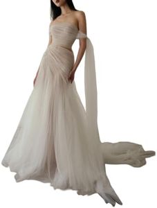 GAOXIAOQIAN Women's Strapless Bridal Veil Long Elegant Bridal Banquet Dress (US, Numeric, 10, Regular, Regular, White)