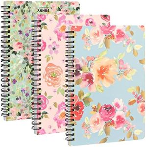 Toplive A5 Spiral notebooks, pack de 3 épais plastique Hardcover Liner A5, 80 pages / 160 pages Journal de notes d'étude et de réunion, fournitures scolaires de bureau (fleurs - bleu + rose + rouge)