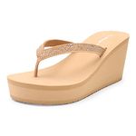 DREAM PAIRS Womens Platform Flip Flop Rhinestones Arch Support Comfortable Soft Cushion Wedge Flip Flops Summer Thong Sandal,Size 12,Nude,SDFF2222W