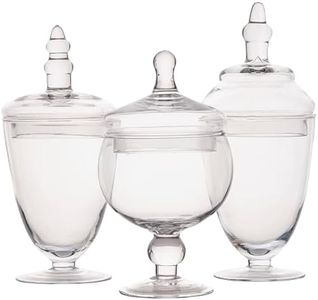 Elements Glass Apothecary Jars, Set Of 3, Clear, Wedding Decor, Candy Buffet, Bathroom Storage, Table Centerpiece