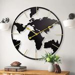 KEQAM Large World Map Wall Clock, Metal Minimalist Modern Clock,Round Silent Non-Ticking Battery Operated Wall Clocks for Living Room/Home/Kitchen/Bedroom/Office/Farmhouse Decor (24 in)