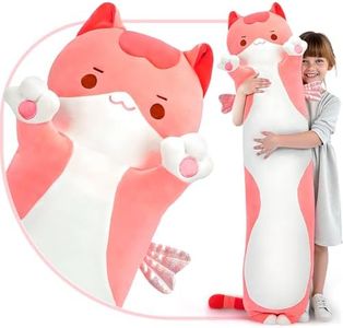 Caaaat Long Cat Plush, Cute Cat Stuffed Animals Soft Plushies, Kitten Kawaii Kids Plush Cat Body Pillow Doll Plush Toys for Girls (Pink Cat 20 Inch)