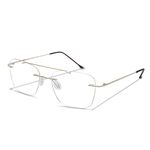 JOY COLOURS Rimless Square Double Bridge Spectacle Frame For Men & Women Medium - Golden