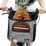 PetAmi Dog Bike Basket, Soft-Sided Ventilated Dog Bike Carrier Backpack, Dog Pet Bicycle Basket for Bike Handlebar, Small Medium Puppy Cat Kitten Car Booster Seat with Safety Strap (Gray)