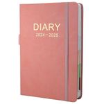 Diary 2024-2025 A5 Day Per Page, 2024-2025 Diary from Jul 2024 to Jun 2024, Productivity A5 Daily Planner with Colorful Side Panels Monthly Tabs, Pen Loop and Inner Pocket, 400 Page (Pink)