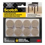 Scotch Felt Pads 32 PCS Beige, Felt Furniture Pads for Protecting Hardwood Floors, 1" Round, Easy-to-apply, Self-Stick design, Reliable protection from nicks, dents and scratches (SP802-NA)