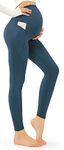 JOYSPELS Women's Maternity Leggings Over Bump with Pockets Soft Belly Support Yoga Pants Workout Pregnancy Gym Leggings UK Turquoise S