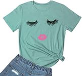 BLACKMYTH Women Cute Graphic Tee Shirts Light Green Small