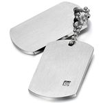 JewelryWe 2pcs Army Dog Tag Pendant Mens Stainless Steel Silver Polishing Necklace with 22 inch Long Chain, Personal Engraving Tag Pendant for Christmas