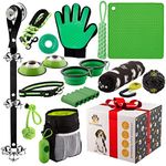Puppy Starter Kit - Supplies, Accessories, 23 pc Set with Feeding Bowls, Lick Mat, Teaching Aids, Leash, Collar, Toys, Potty Training Bells & More for New Dogs, Green