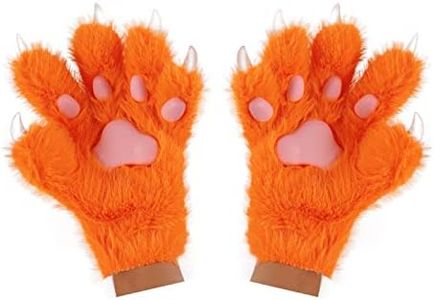 HAOAN Wolf Paw Gloves Faux Fur Cat Fingerless Mittens Winter Warm Cosplay Halloween Fancy Party Costume Accessories (orange01)