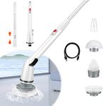 Electric Scrubber, Cordless Cleaning Brush with Adjustable Extension Arm, 3 Power Scrubbing Cleaning Brush Heads, USB Rechargeable Spin Scrubber for Kitchen Tile Bathtub Floor Bathroom Toilet Shower