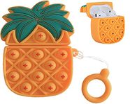 TanMay for AirPod 2 & 1 Case Cover, 3D Fidget Toys Push Pop it Bubble Silicone Cartoon Case Funny Fashion Kawaii Cute Fun Unique Protective Airpods Case for Girls Boys Friends - Orange Pineapple