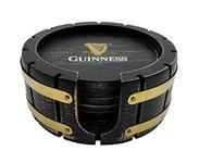 Guinness Coaster Set with Holder - 4 Pack, Beer Barrel Wood Design, Perfect for Home Bars and Parties Compatible