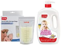 LuvLap Baby Breast Milk Storage Bags (Pack of 50), BPA Free Disposable Milk Freezer Bags for Breast Feeding, Transparent & LuvLap Baby Laundry Liquid Detergent, Food Grade,1000ml