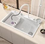 ARQUIN 30'' x 18'' x 10'' 304 Grade White Kitchen Sink with ANTI SCRATCH HONEYCOMB DESIGN Integrated Waterfall and Pull-down Faucet Set Stainless Steel Sink with Drain Baskets and Cup washer.