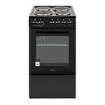 Willow WE50SSB 62L Freestanding Electric Cooker, 50cm Wide Single Cavity Cooker with Solid 4 Zone Plate Hob, 2 Year Warranty - Black